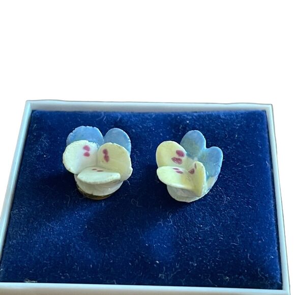 Vintage Floral Bone China Earrings Lot Of 3 Two Pierced & One Clip On England - Picture 2 of 10